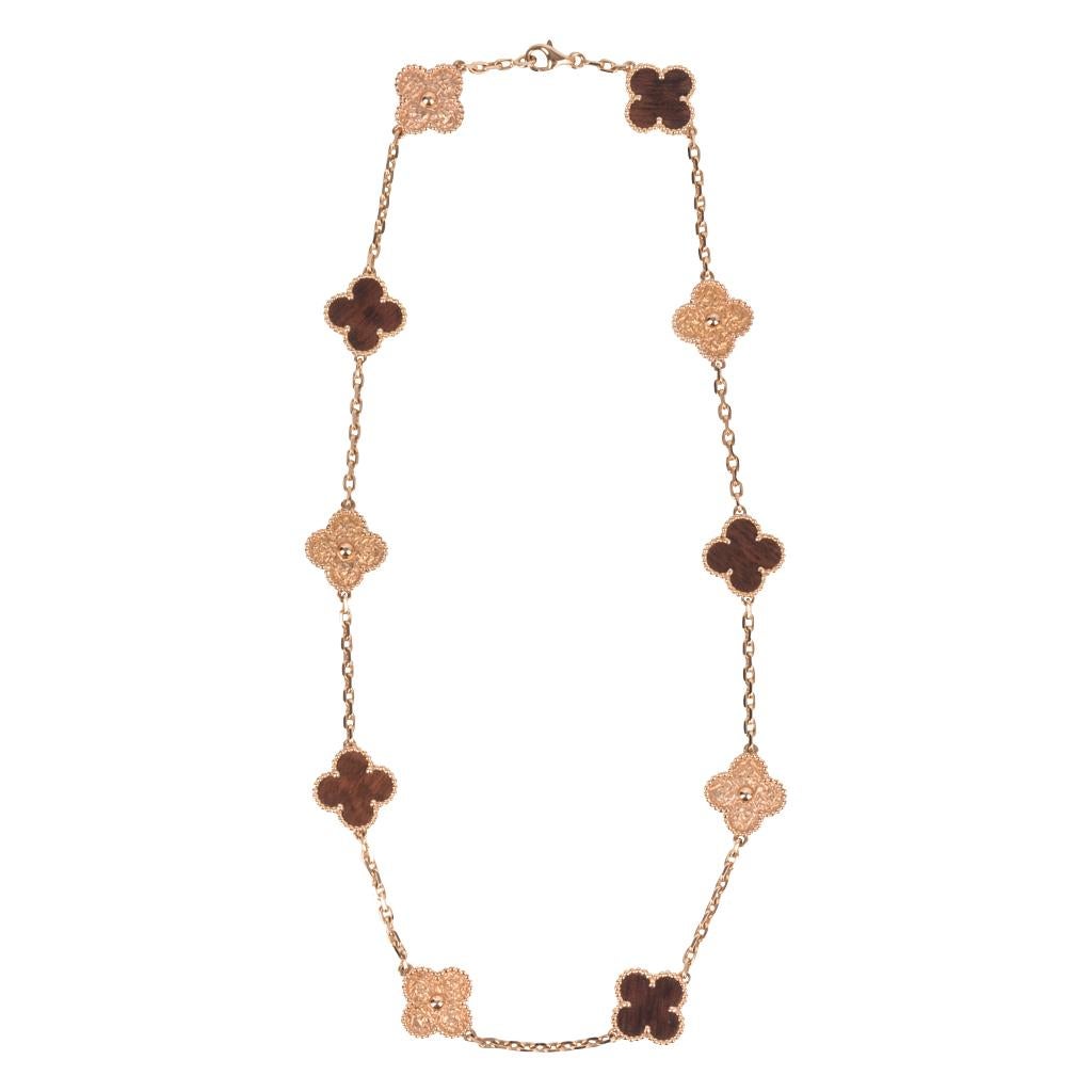 Women's Van Cleef & Arpels Necklace Alhambra Collection 18k Rose Gold Bois D'Amourette For Sale