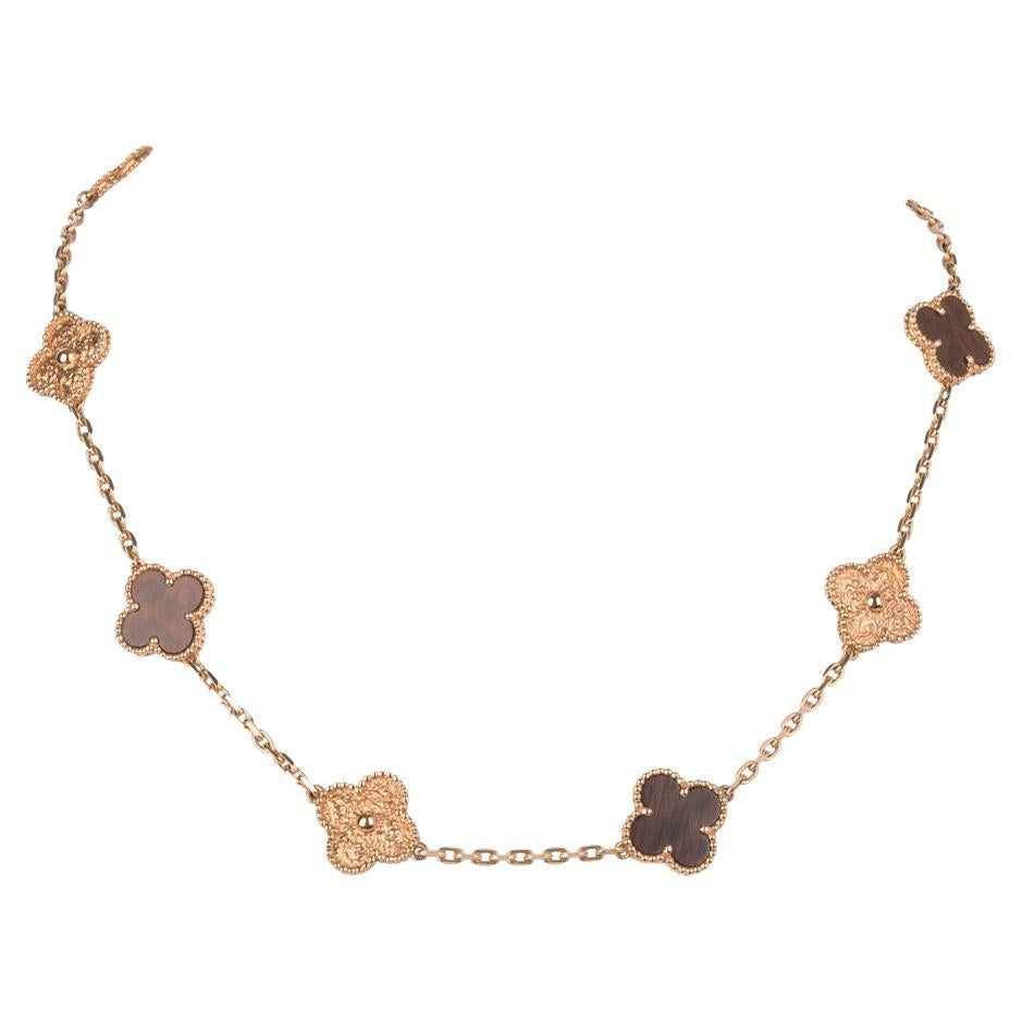 Van Cleef & Arpels Necklace Alhambra Collection 18k Rose Gold Bois D'Amourette For Sale