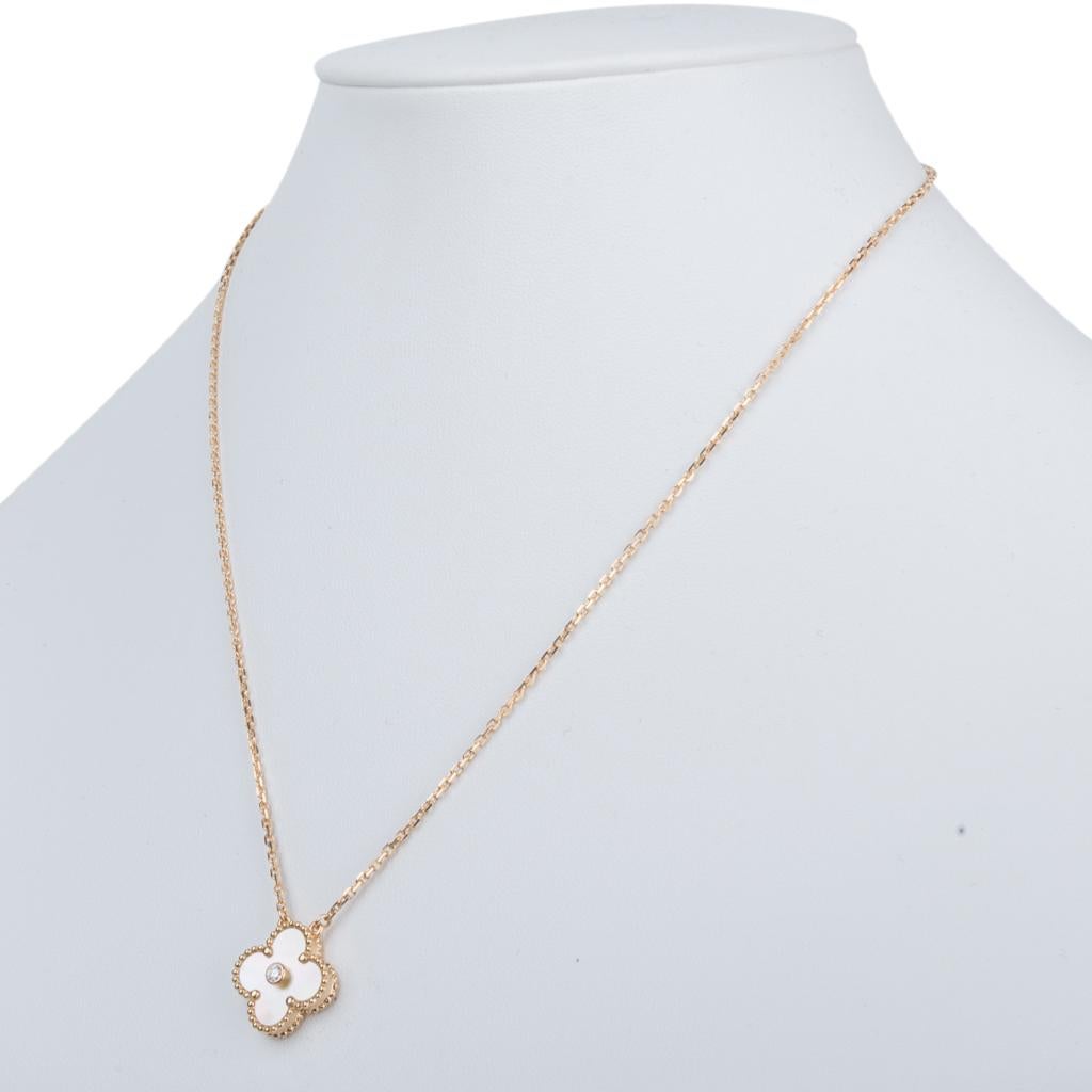 Women's Van Cleef & Arpels Necklace Holiday Gold Mother of Pearl Alhambra Diamond