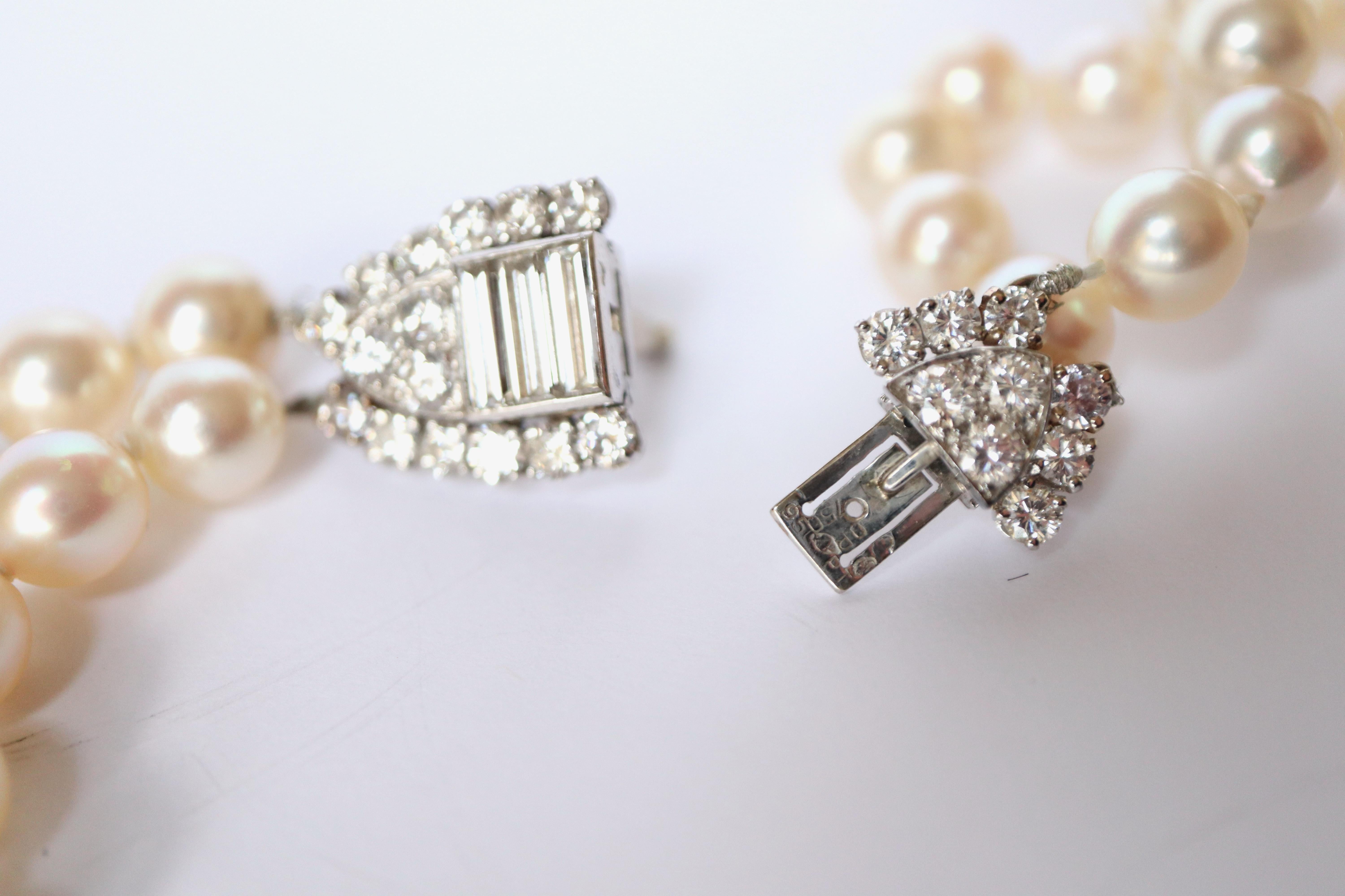 Van Cleef & Arpels Necklace Sautoir Pearls Diamonds White Gold 18 Kt Platinum In Good Condition In Paris, FR
