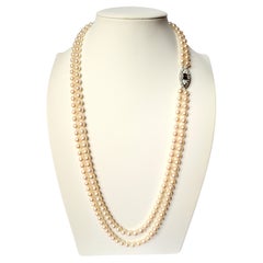 Van Cleef & Arpels Necklace Sautoir Pearls Diamonds White Gold 18 Kt Platinum