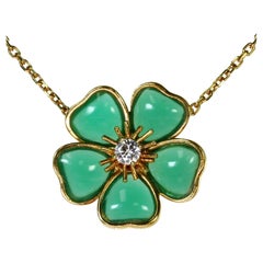 Antique Van Cleef & Arpels Nerval Diamond Green Chalcedony 18k Yellow Gold Necklace