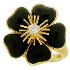 Van Cleef & Arpels Nerval Diamond Onyx Yellow Gold Flower Ring