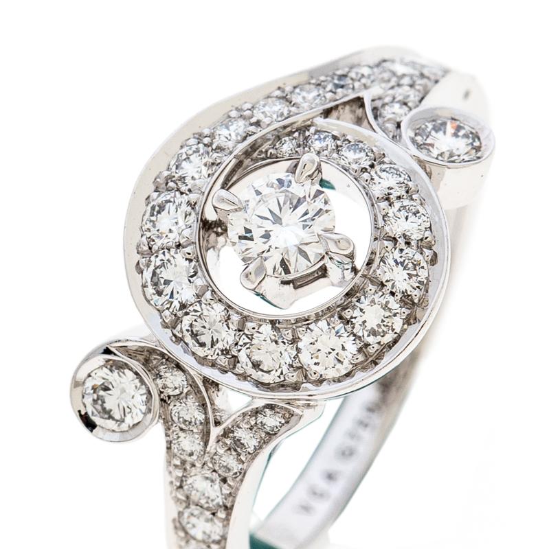 Contemporary Van Cleef & Arpels Nid De Paradis Diamond & 18K White Gold Ring Size 50