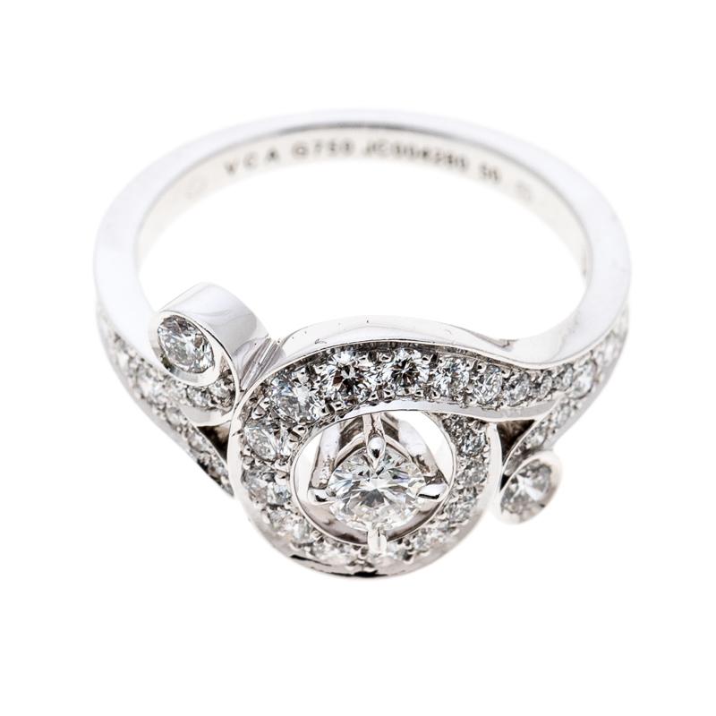Women's Van Cleef & Arpels Nid De Paradis Diamond & 18K White Gold Ring Size 50