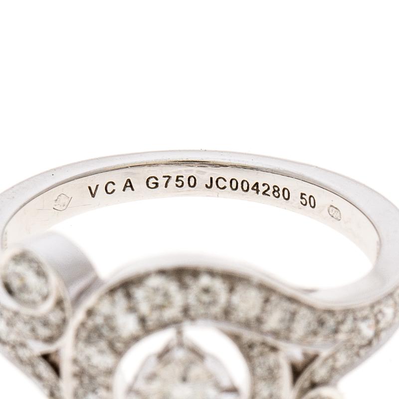 Van Cleef & Arpels Nid De Paradis Diamond & 18K White Gold Ring Size 50 1
