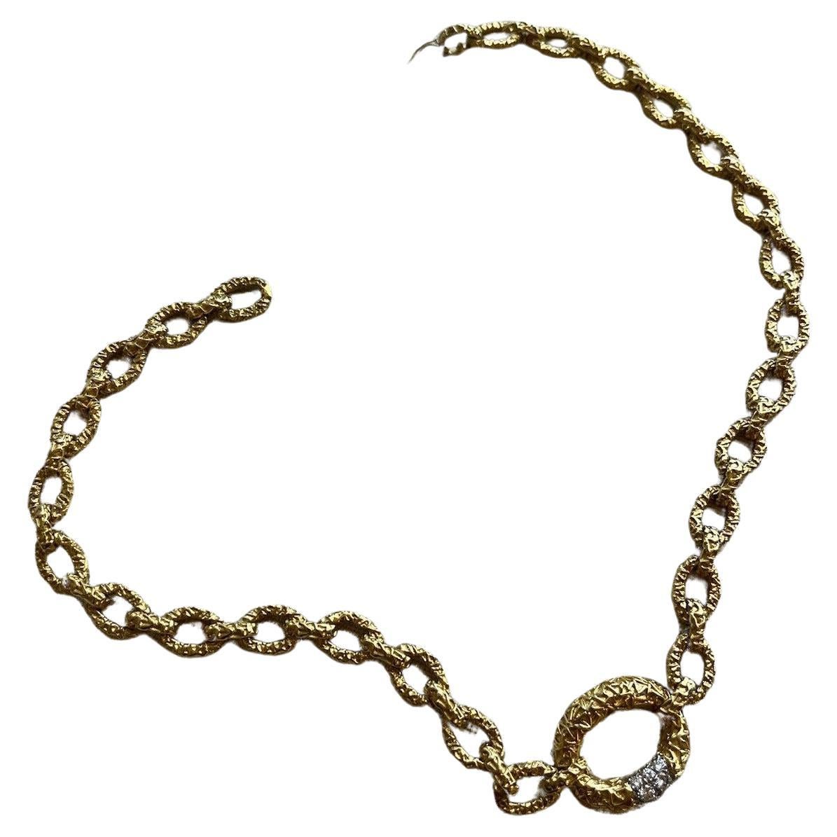 VAN CLEEF & ARPELS NY 18k Hammered Yellow Gold & Diamond Choker Necklace 1970s