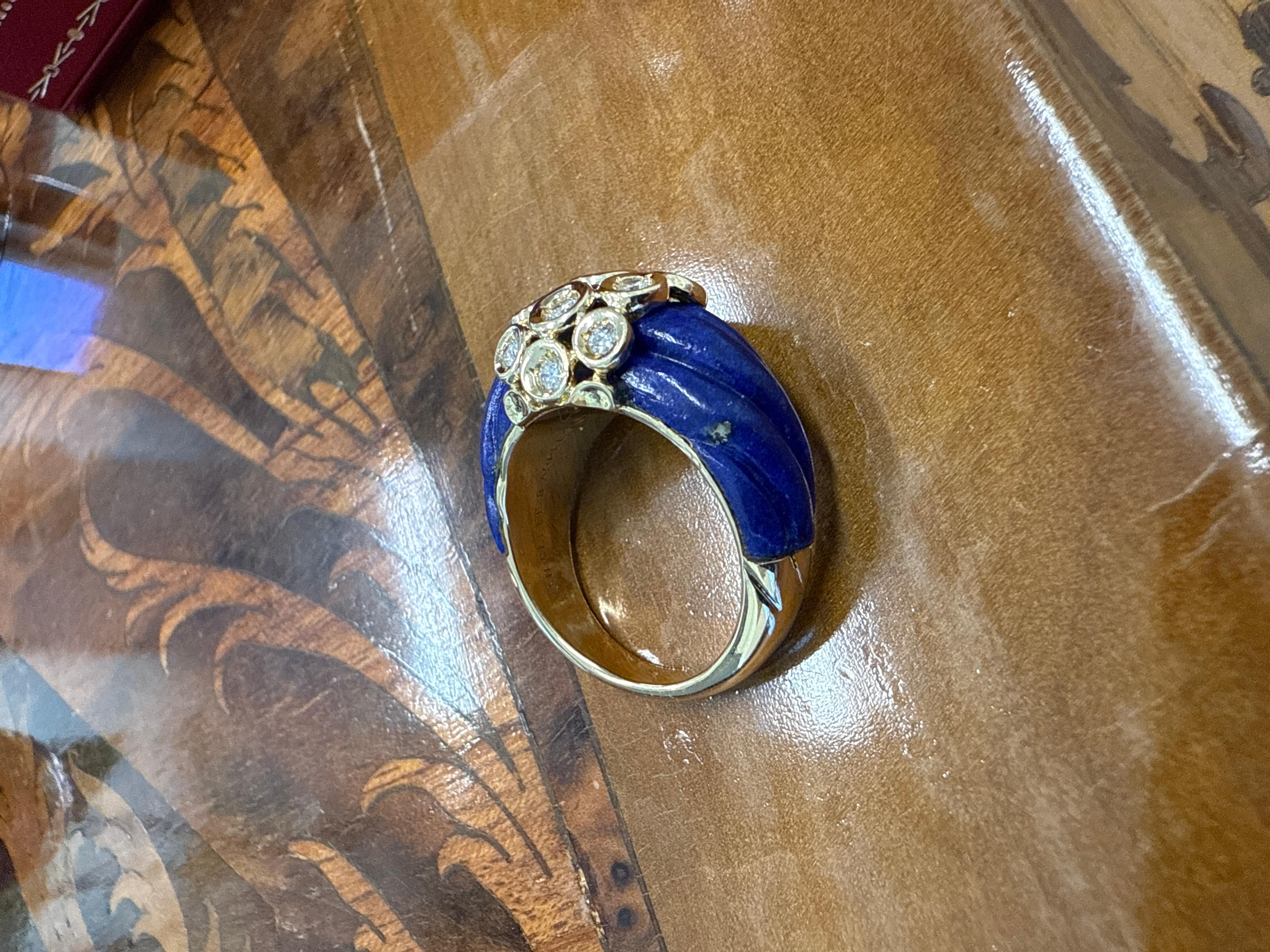 VAN CLEEF & ARPELS NY Anillo de cóctel de oro amarillo de 18k, lapislázuli y diamantes Vintage en venta 1