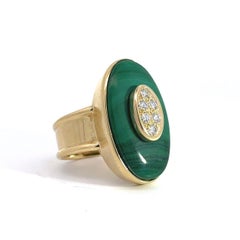 VAN CLEEF & ARPELS NY 18k Yellow Gold, Malachite & Diamond Cocktail Ring 1970s