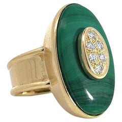 VAN CLEEF & ARPELS NY 18k Yellow Gold, Malachite & Diamond Cocktail Ring 1970s