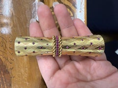 VAN CLEEF & ARPELS NY 18k Yellow Gold & Ruby Lipstick Case Retro 1950s
