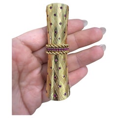 Van Cleef & Arpels NY Or jaune 18k et Rubis Etui à rouge à lèvres Retro 1950s