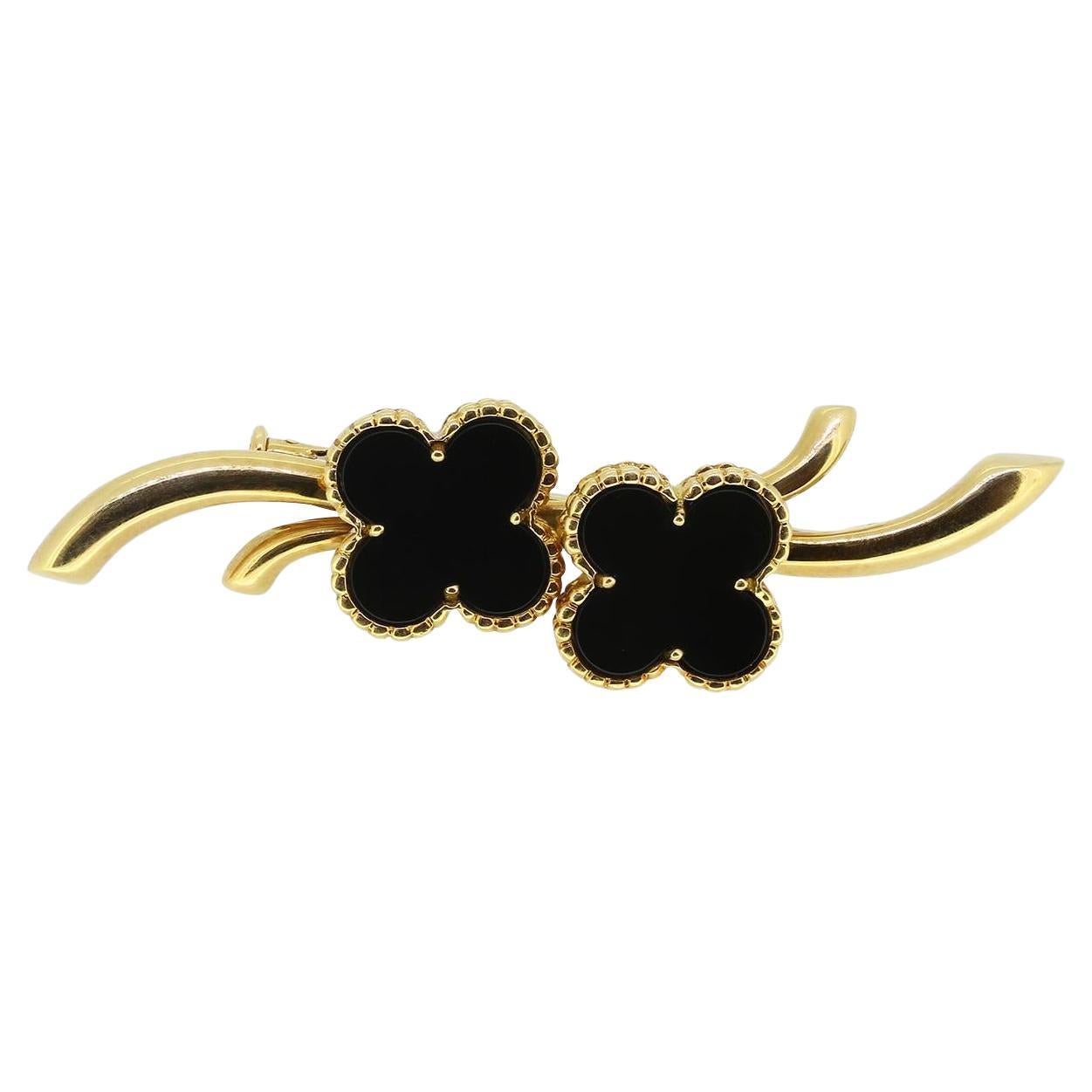 Van Cleef & Arpels Onyx Alhambra Brooch