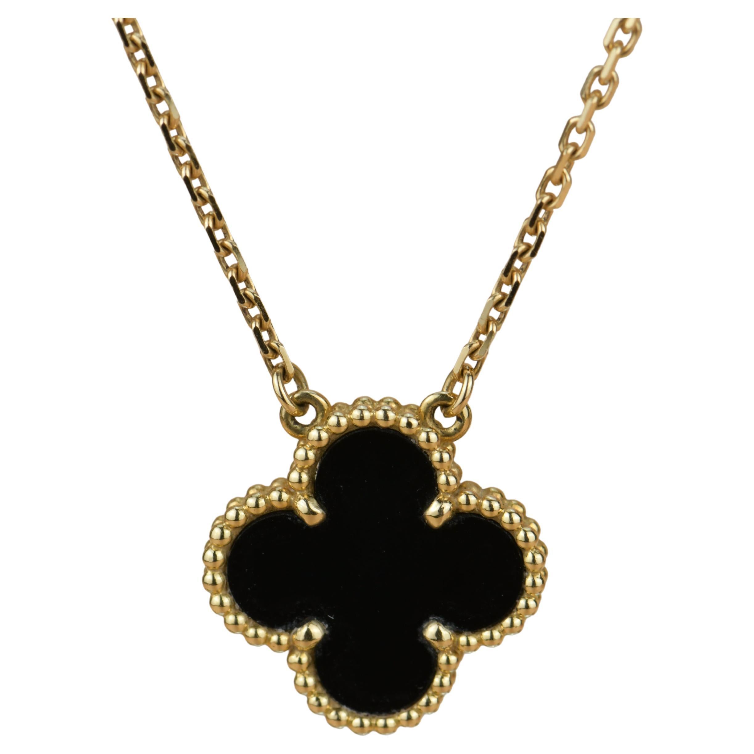 Van Cleef & Arpels Onyx Alhambra Pendant Necklace