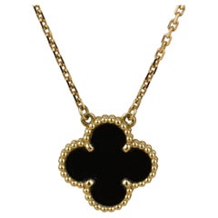 Used Van Cleef & Arpels Onyx Alhambra Pendant Necklace
