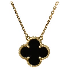 Van Cleef & Arpels Onyx Alhambra Pendant Necklace