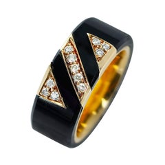Van Cleef & Arpels Onyx and Diamond Band Ring, 18k Yellow Gold