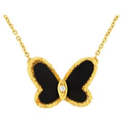 Vintage Van Cleef & Arpels Onyx and Diamond Butterfly Necklace