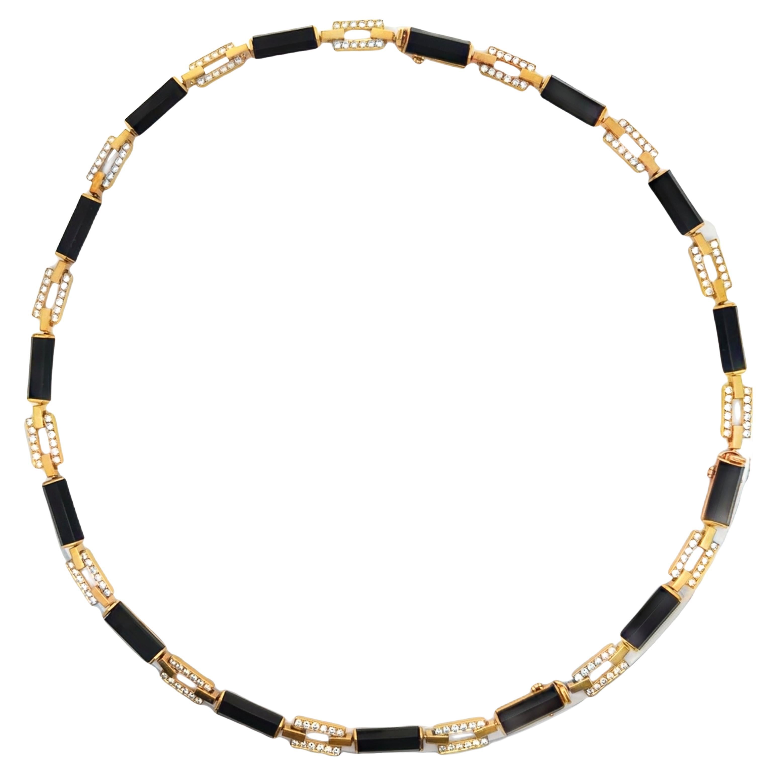 Van Cleef 
Arpels Onyx and Diamond Convertible Chain Necklace For Sale