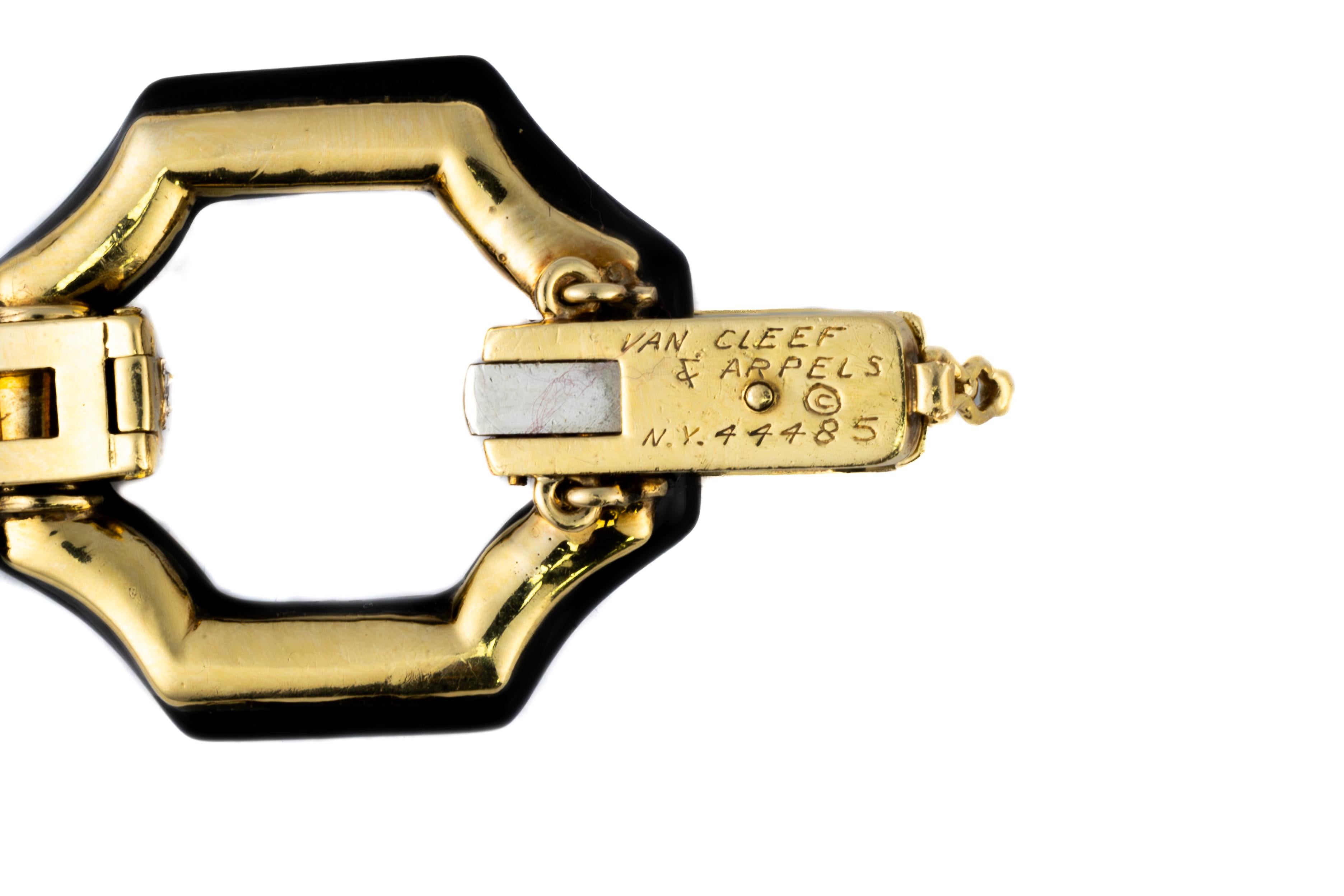 Rétro Van Cleef & Arpels Bracelet à maillons en onyx et diamants en vente