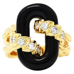 Van Cleef & Arpels Onyx Diamond 18 Karat Gold Linkage Ring