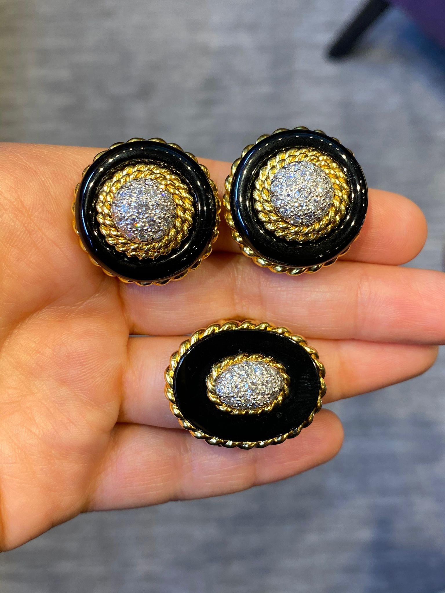 Mixed Cut Van Cleef & Arpels Onyx & Diamond Bracelet Earrings & Ring Set