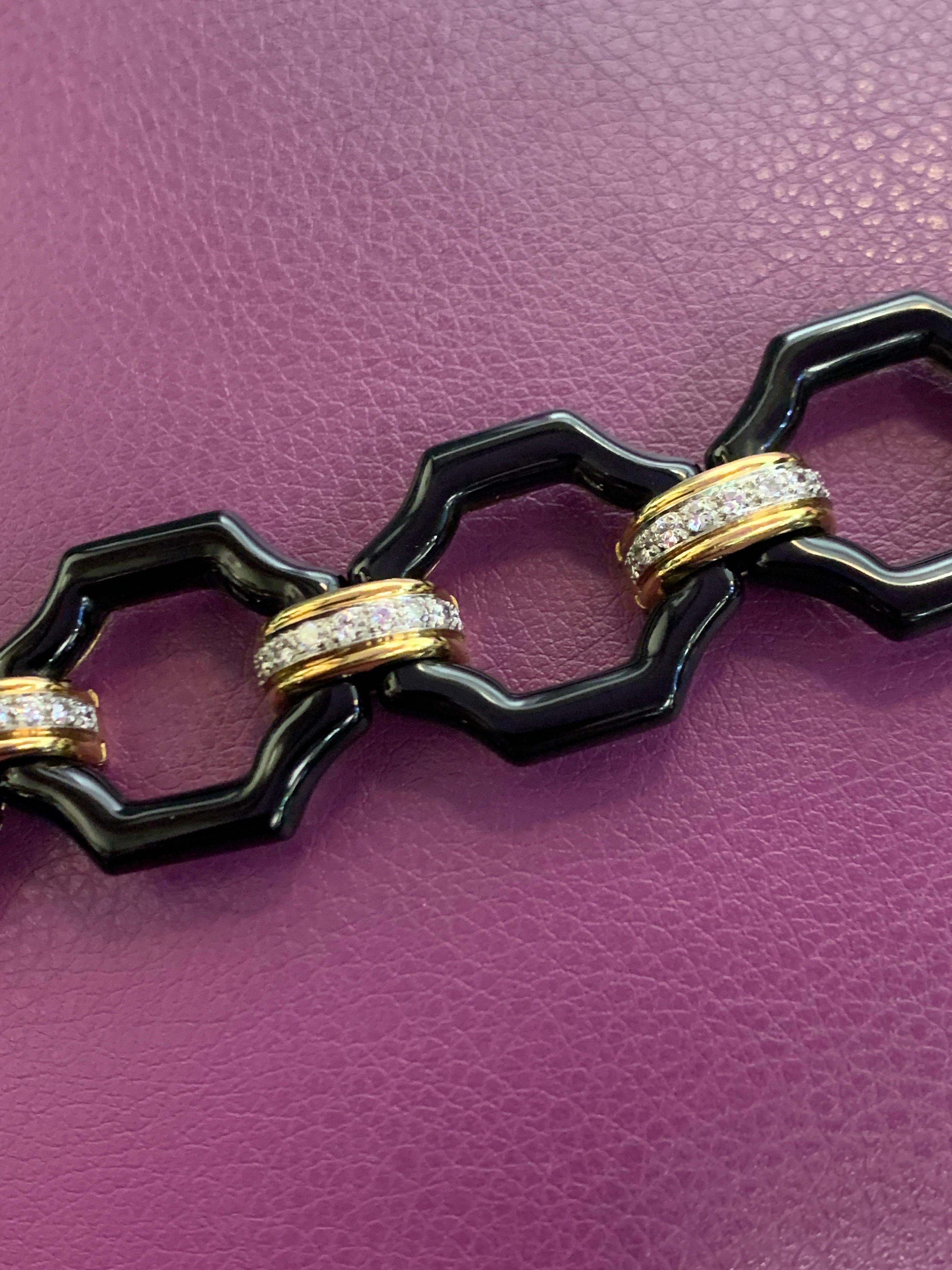 Van Cleef & Arpels Onyx & Diamond Bracelet  In Excellent Condition For Sale In New York, NY