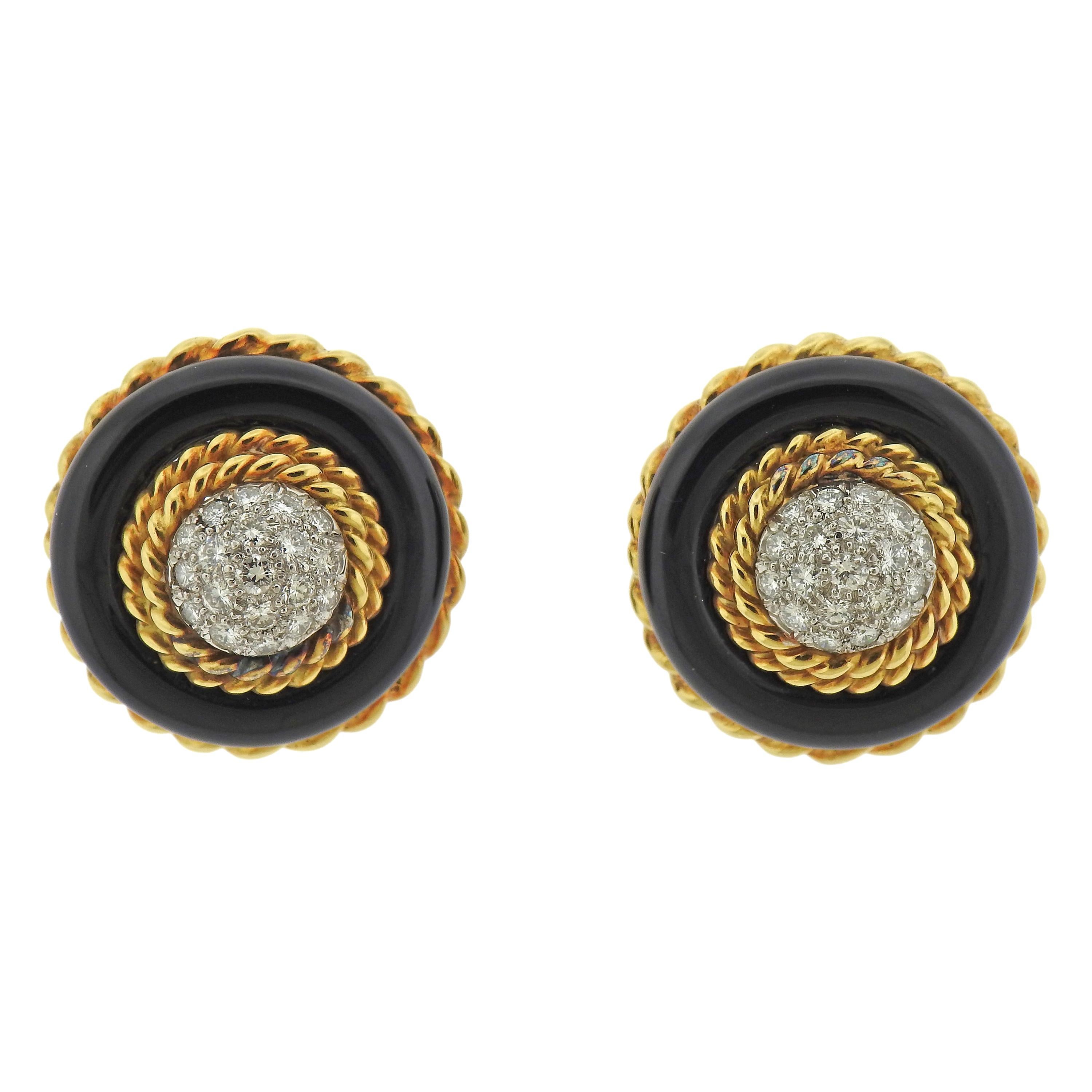 Van Cleef & Arpels Onyx Diamond Gold Earrings