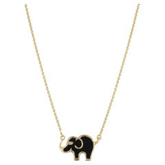 Van Cleef & Arpels Onyx Diamond Gold Modernist Elephant Pedant Necklace