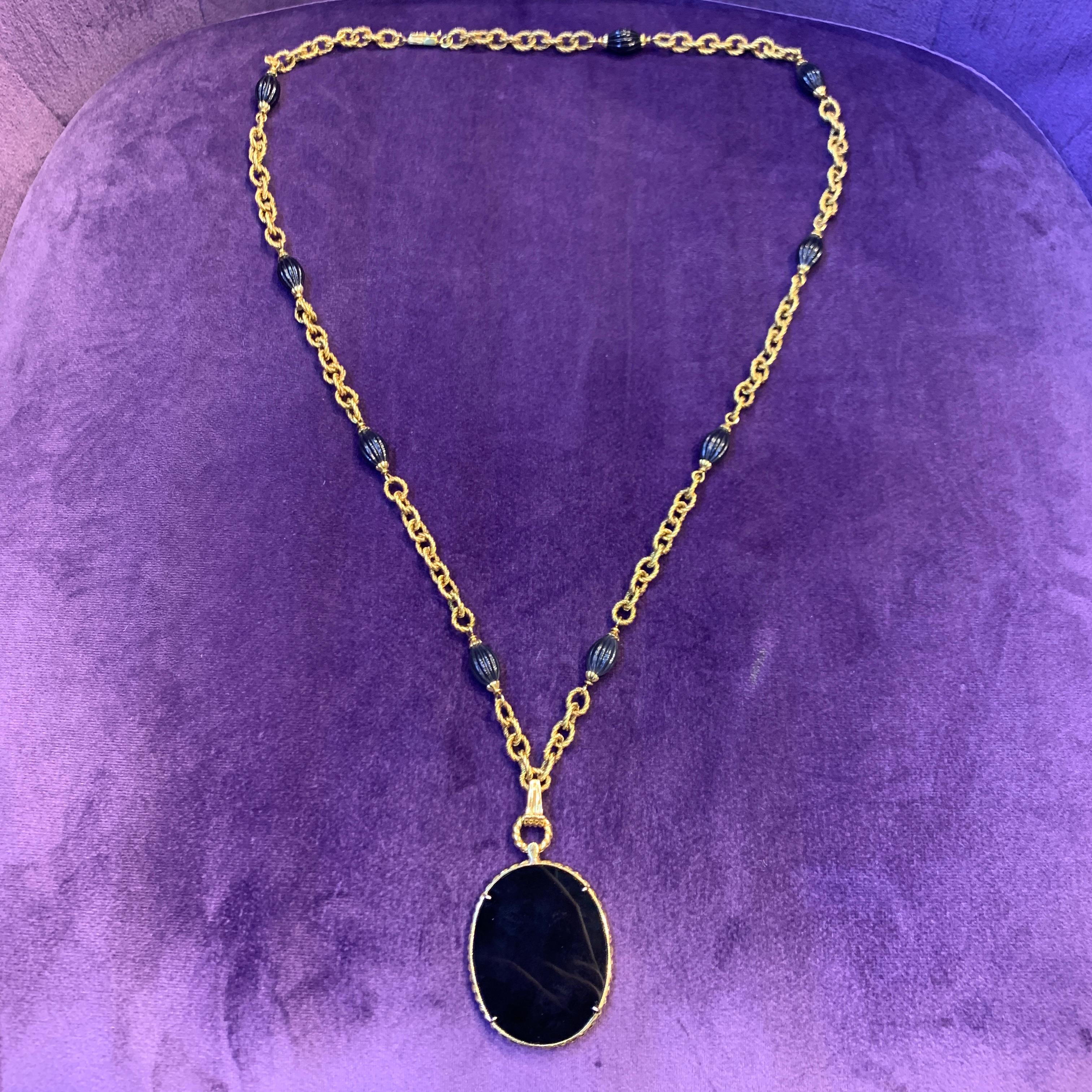 Van Cleef & Arpels Onyx & Diamond Sautoir Necklace In Excellent Condition For Sale In New York, NY