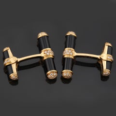 VAN CLEEF & ARPELS Onyx Diamond Yellow Gold Bar Cufflinks
