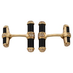 VAN CLEEF & ARPELS Onyx Diamond Yellow Gold Bar Cufflinks