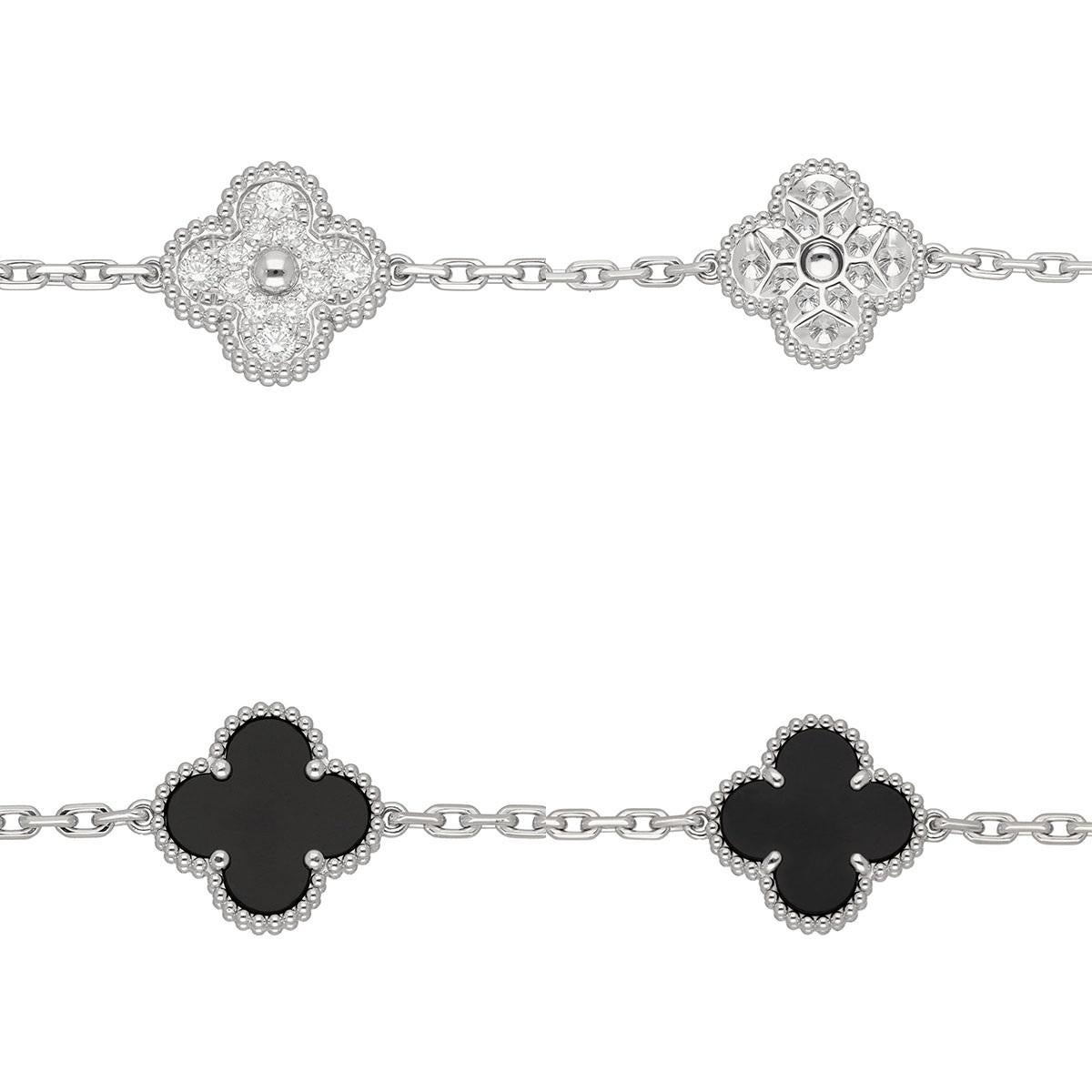 Taglio rotondo Van Cleef & Arpels Collana Alhambra Vintage con 20 motivi e diamanti in onice VCARP2R800 in vendita