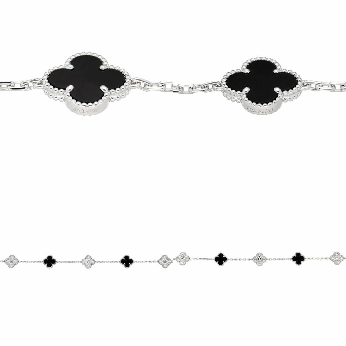 Van Cleef & Arpels Collana Alhambra Vintage con 20 motivi e diamanti in onice VCARP2R800 In condizioni buone in vendita a Tokyo, JP