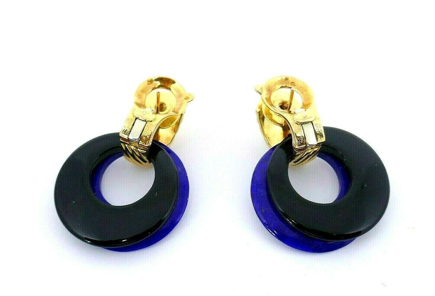 Van Cleef & Arpels Onyx Lapis Malachite Yellow Gold Door Knocker Earrings 2