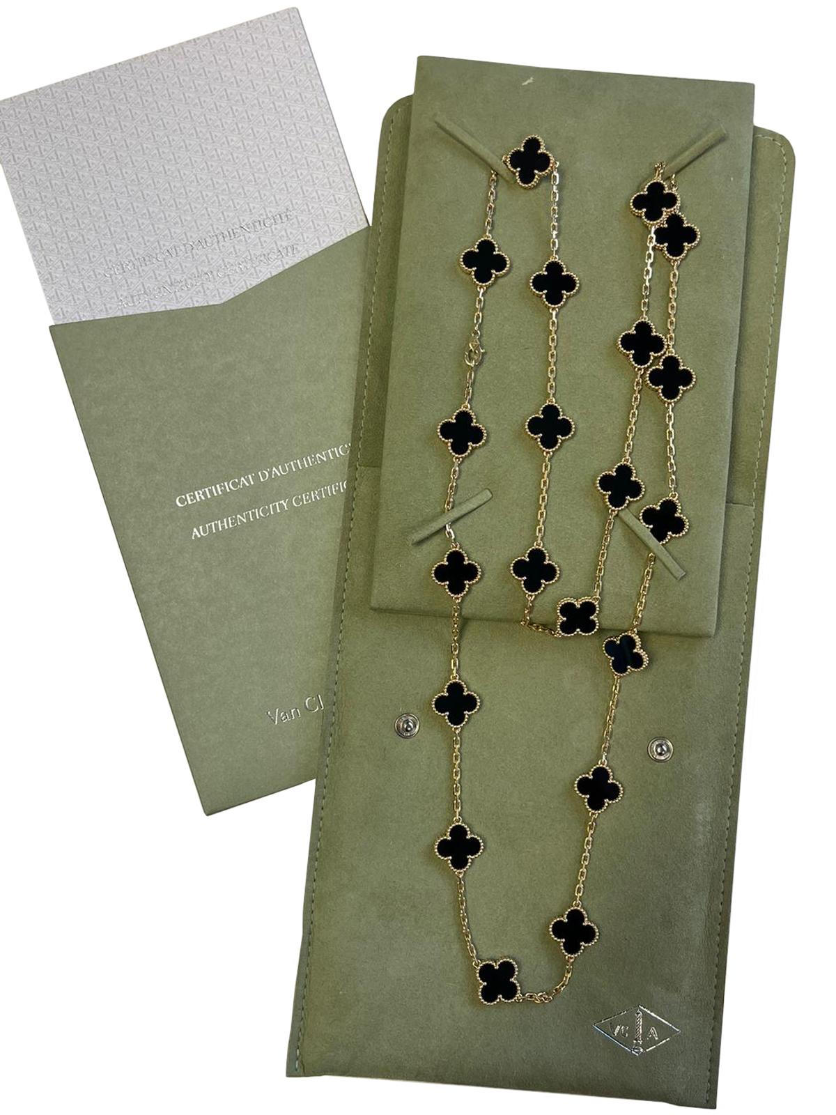 Women's or Men's Van Cleef & Arpels Onyx Motifs 18k Yellow Gold Vintage Alhambra Long Necklace