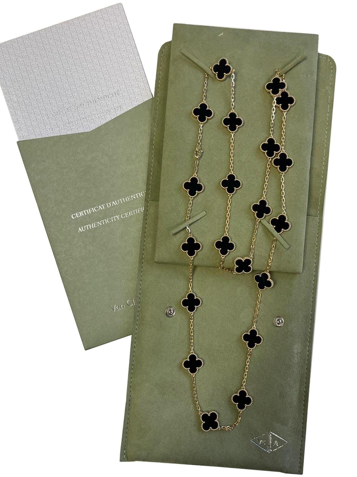 Van Cleef & Arpels Onyx Motifs 18k Yellow Gold Vintage Alhambra Long Necklace 1