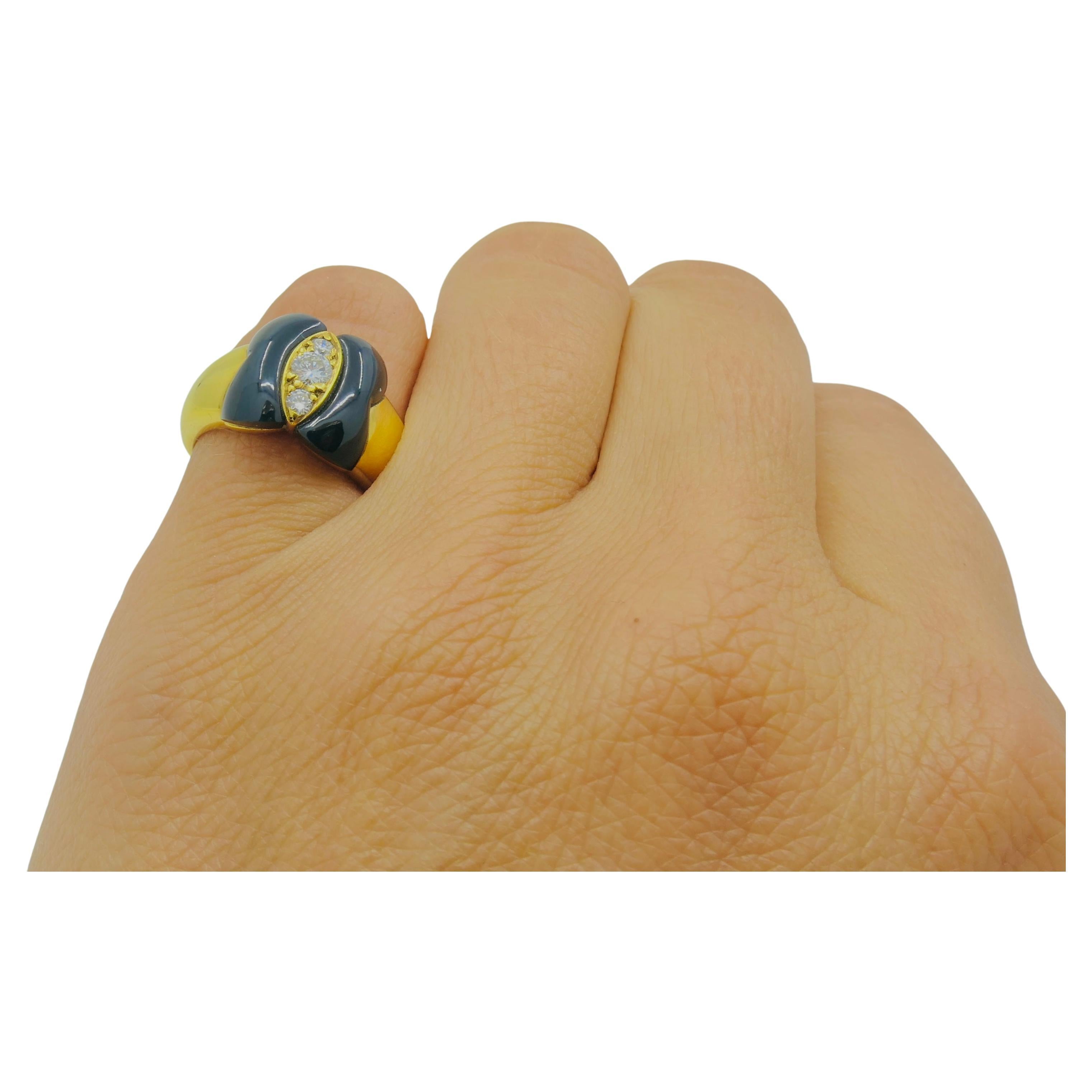 Mixed Cut Van Cleef & Arpels Onyx Ring Diamond Papillon Ring For Sale