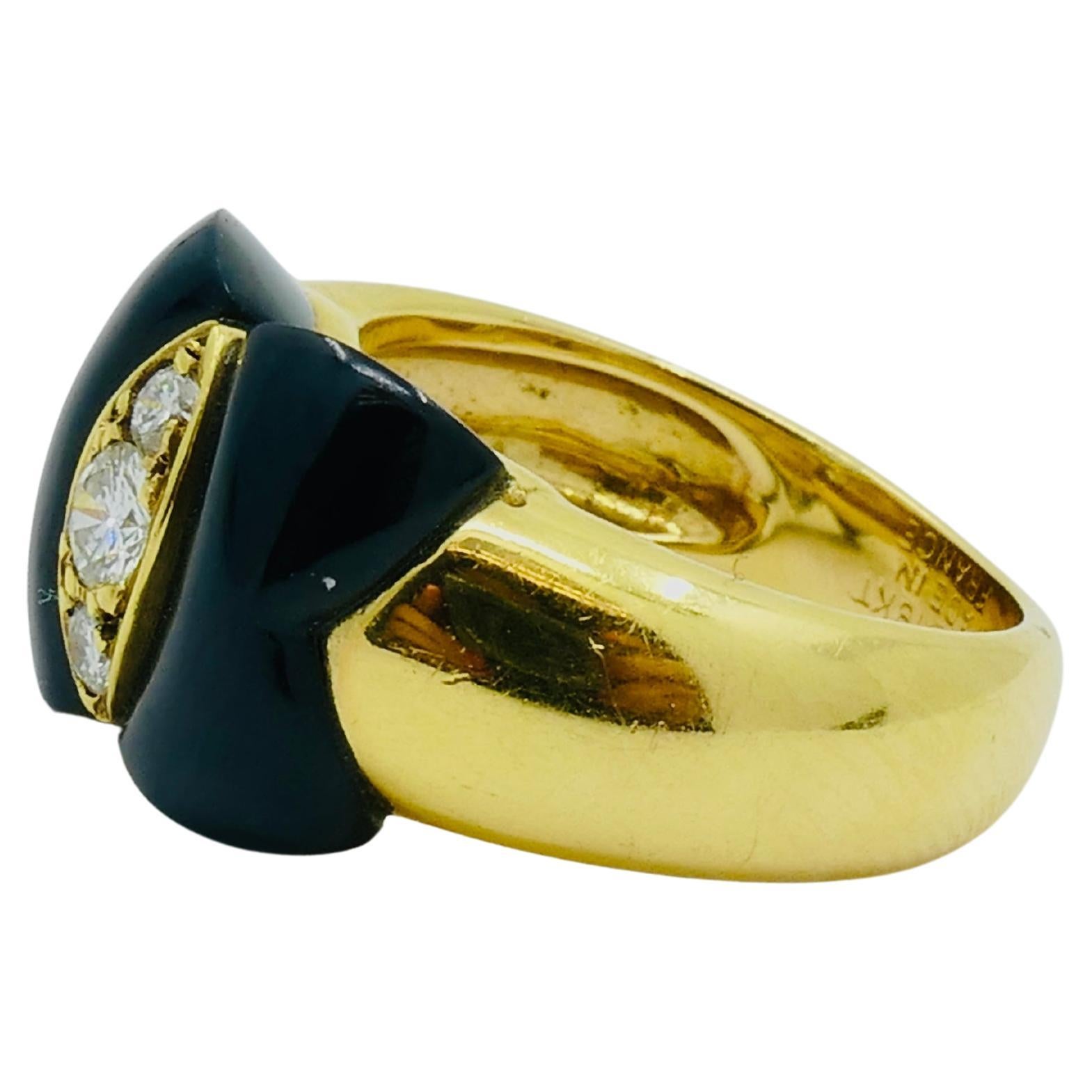 Van Cleef & Arpels Onyx Ring Diamond Papillon Ring For Sale 1