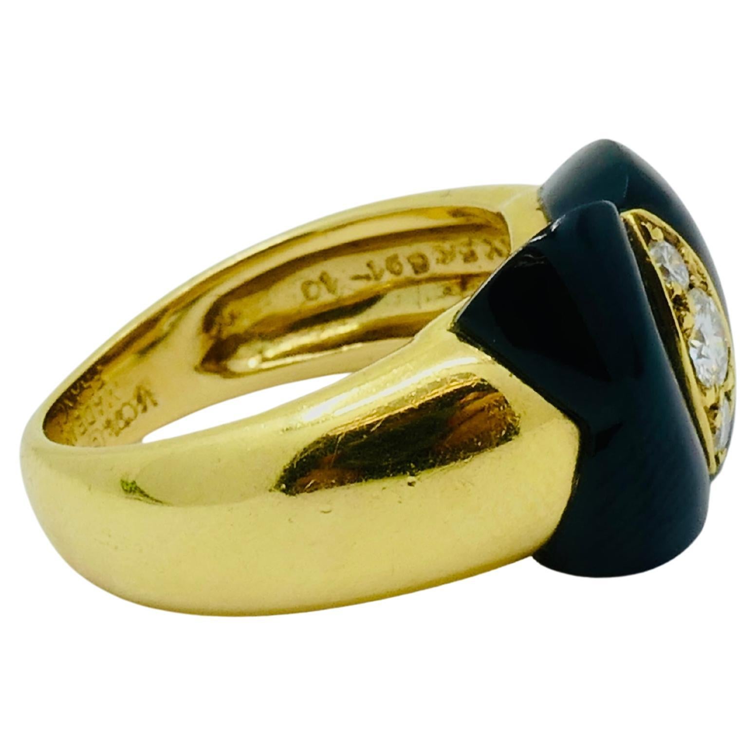 Van Cleef & Arpels Onyx Ring Diamond Papillon Ring For Sale 2