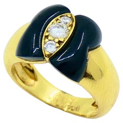 Vintage Van Cleef & Arpels Onyx Ring Diamond Papillon Ring