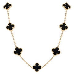 Van Cleef & Arpels Onyx Vintage Alhambra 10 Motif Necklace VCARA42700