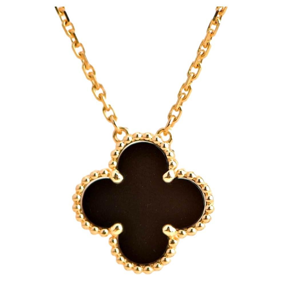 Van Cleef and Arpels Onyx Alhambra Pendant Necklace at 1stDibs | vca chain