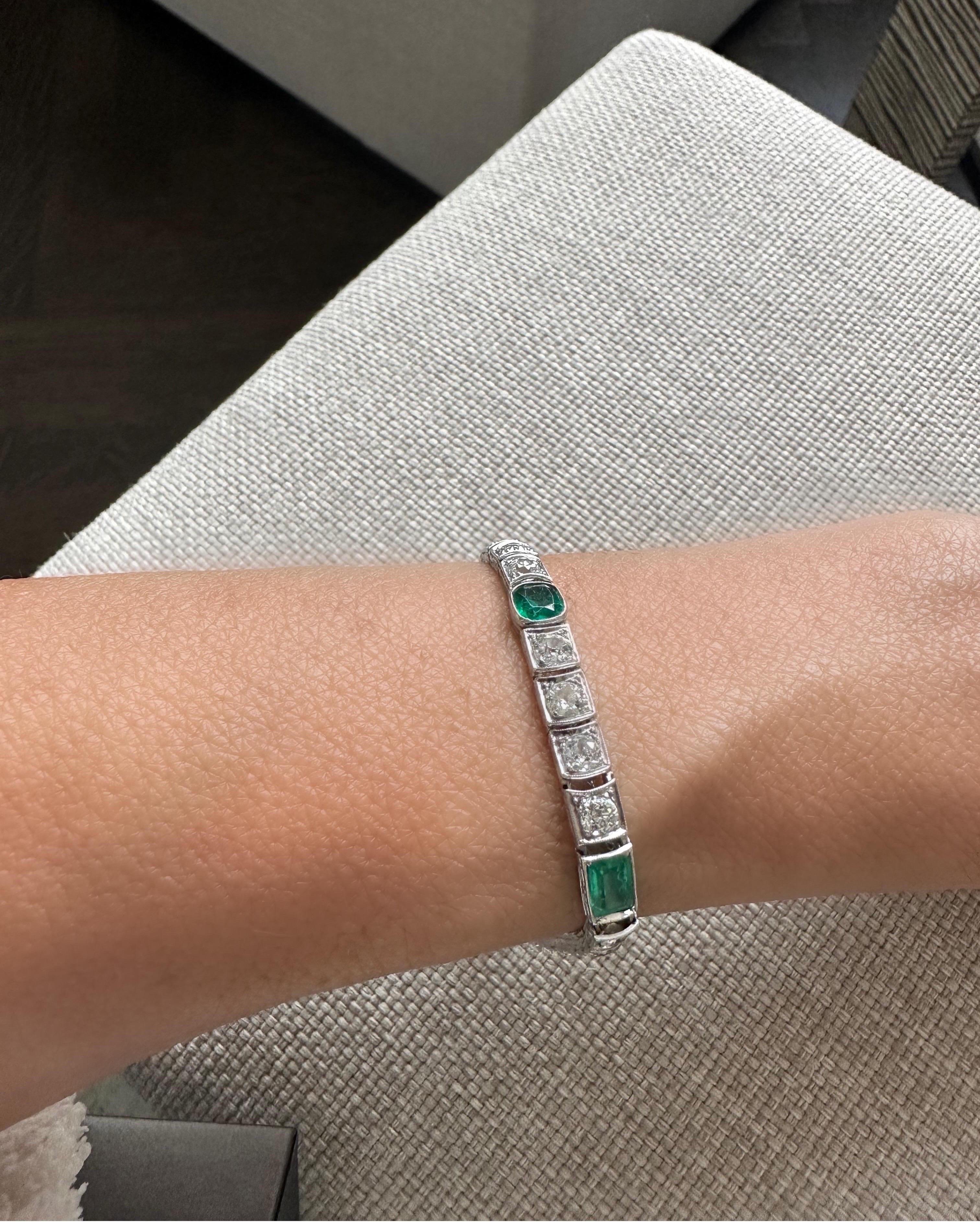 Van Cleef & Arpels Original Art Deco kolumbianisches Smaragd-Diamant-Platin-Armband für Damen oder Herren im Angebot