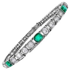 Van Cleef & Arpels Original Art Deco kolumbianisches Smaragd-Diamant-Platin-Armband