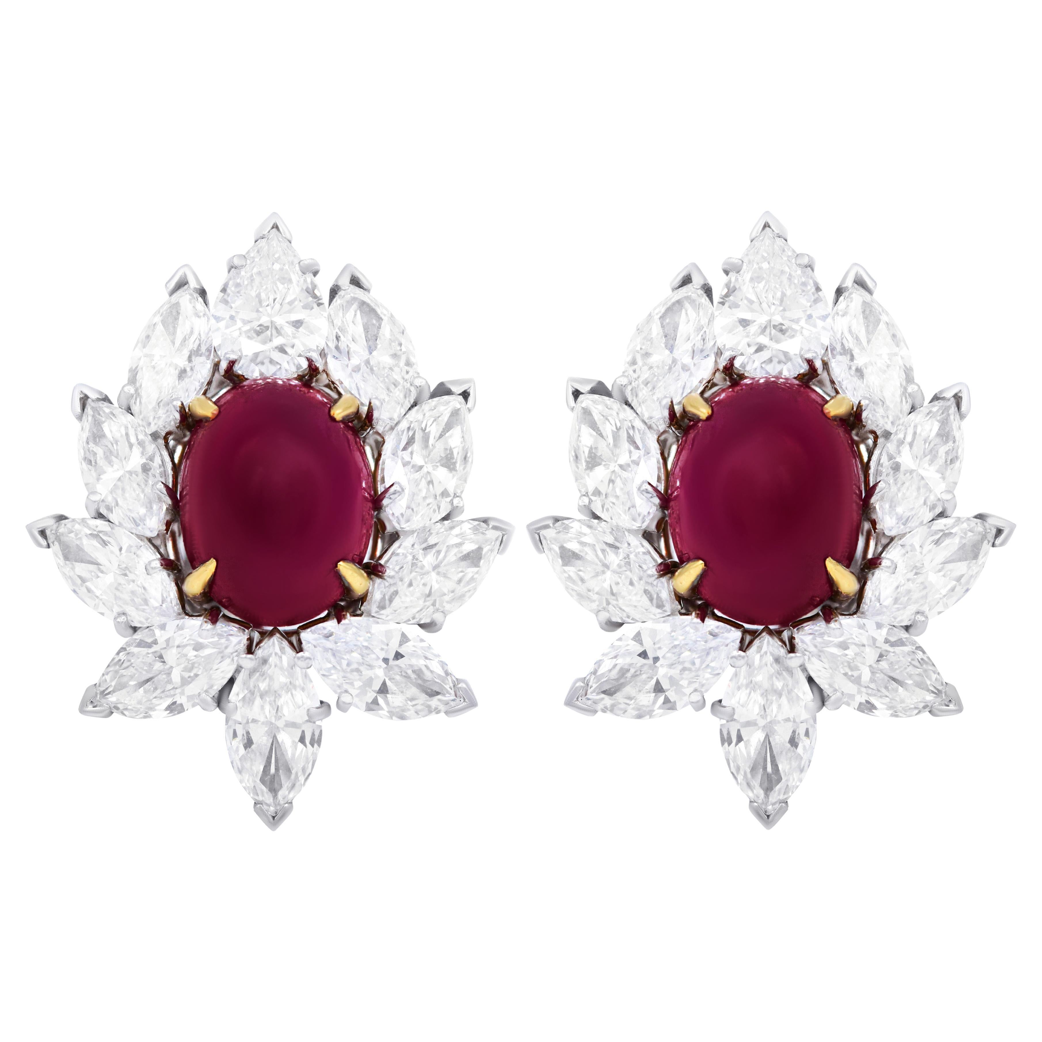 Van Cleef & Arpels Original No#56026  10.00 Cts. No Heat Ruby Cabochon Earrings