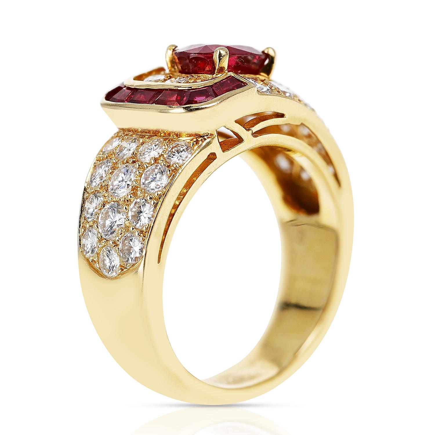 Oval Cut Van Cleef & Arpels Oval Ruby and Diamond Ring with Invisibly Set Rubies, 18k