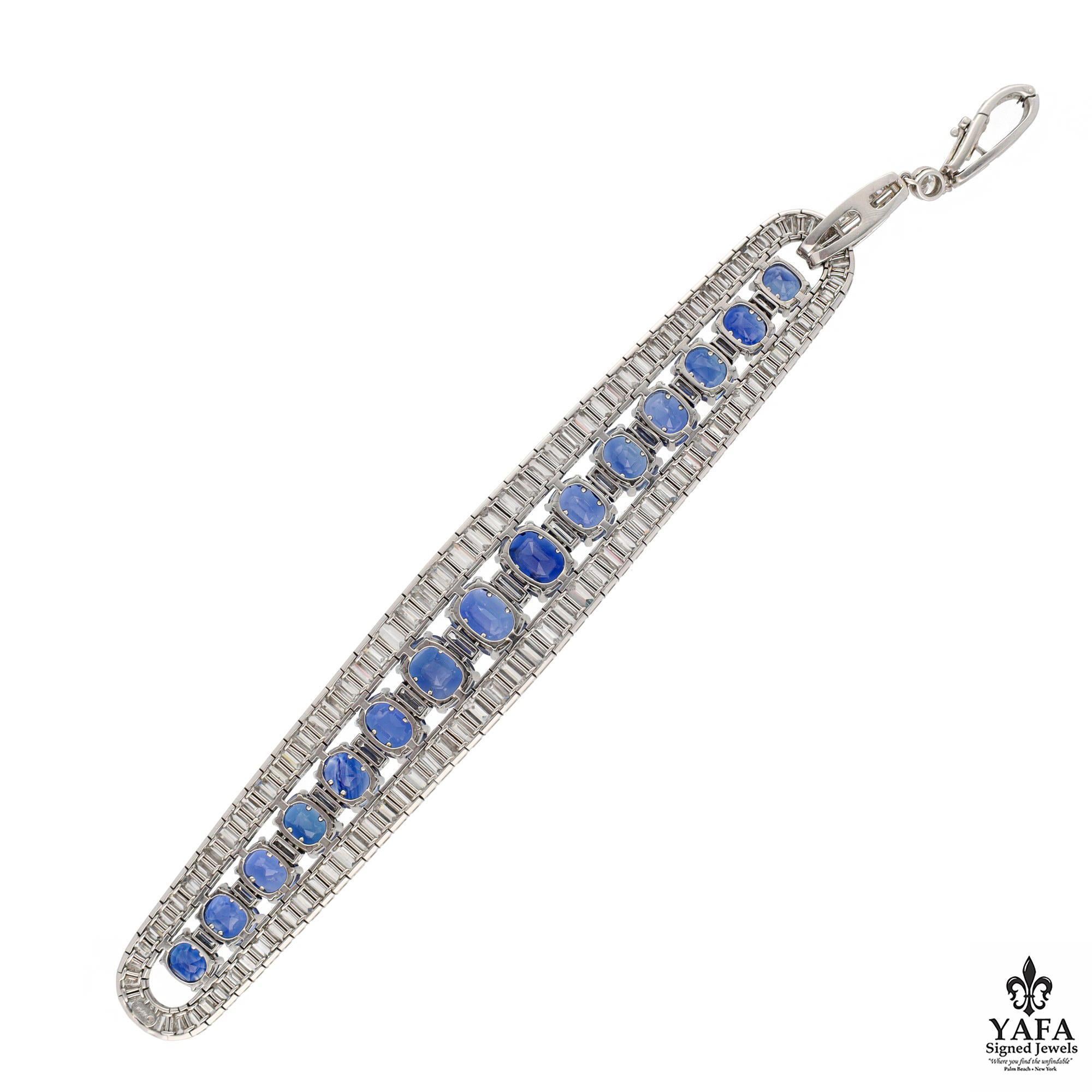 Oval Cut Van Cleef & Arpels Oval Sapphires and Baguette Diamond Bracelet Circa - 1938 For Sale