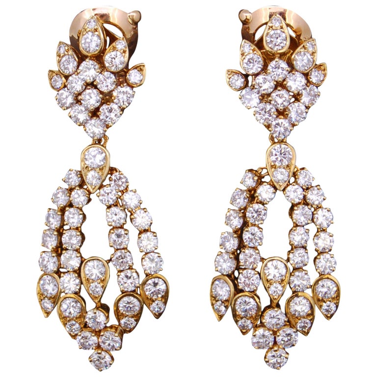 Van Cleef and Arpels, Pair of Diamond Drop Chandelier Earrings For Sale ...
