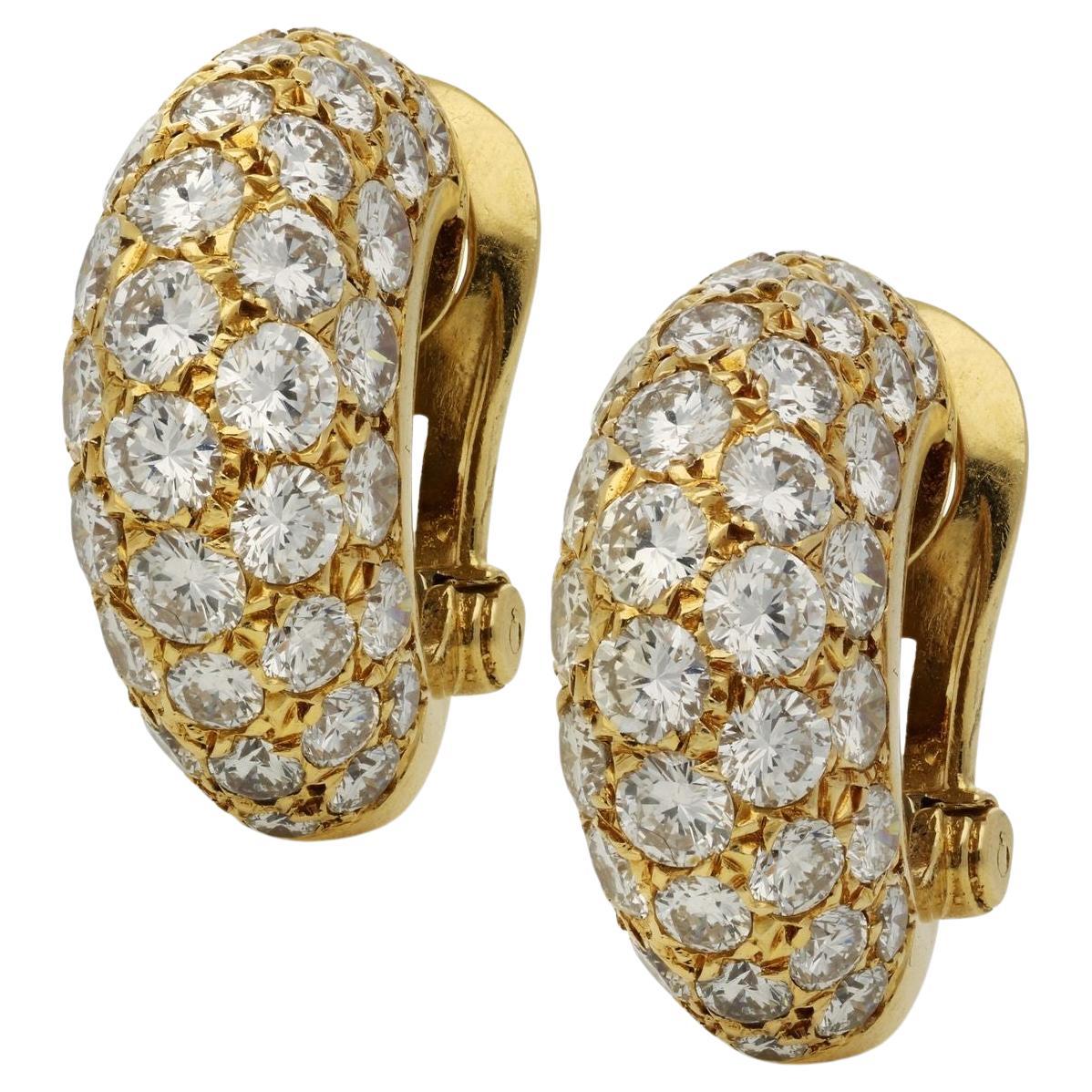 Van Cleef & Arpels Pair Of Gold And Diamond Hoop Clip Earrings Circa 1974 For Sale